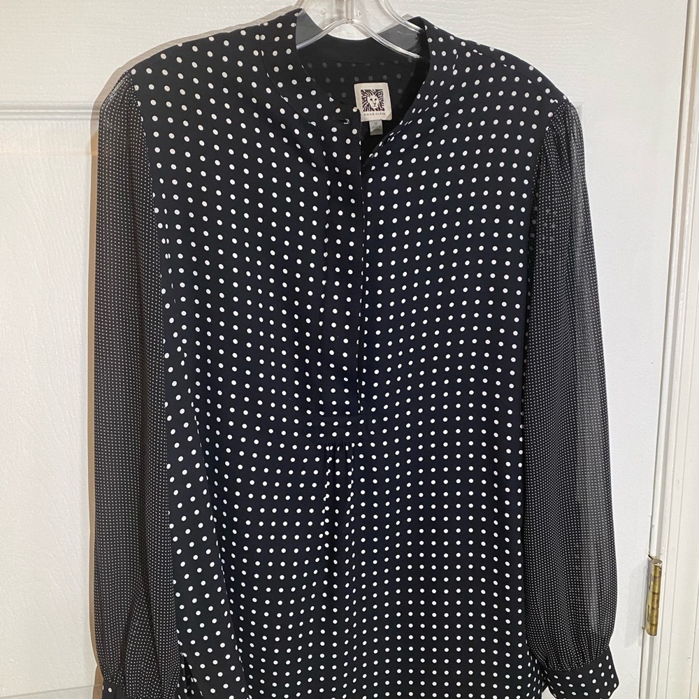 Anne Klein Polka Dot Blouse Medium Semi Sheer Long Sleeve